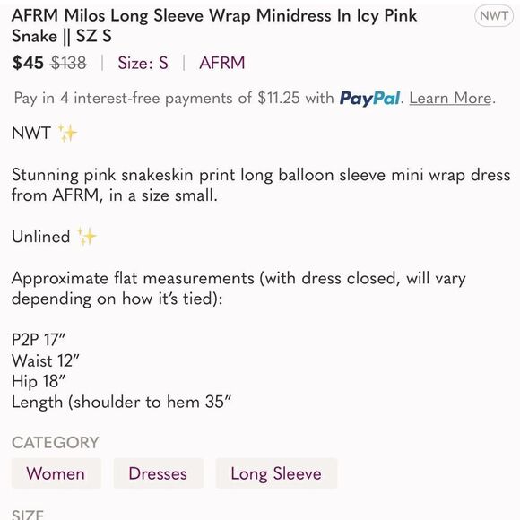AFRM Milos Long Sleeve Wrap Minidress In Icy Pink Snake || SZ S - Picture 2 of 15
